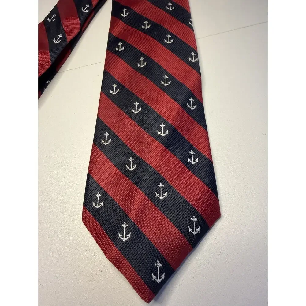 Lot 2 Alynn Navy Blue Red Necktie Nautical Anchor Sailboat Pattern USA Coastal